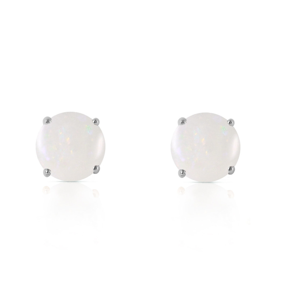 14K. SOLID GOLD STUD EARRINGS WITH NATURAL OPALS (White Gold) - Picture 3 of 3
